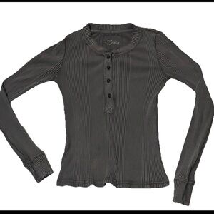 Aerie Y2KRoad Trip Long Sleeve Bella Swan Ribbed Form Fitted Henley Top SZ.S